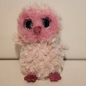6 1/2” Ty Pink Fluffy Owl Twiggy Plush Stuffed Animal